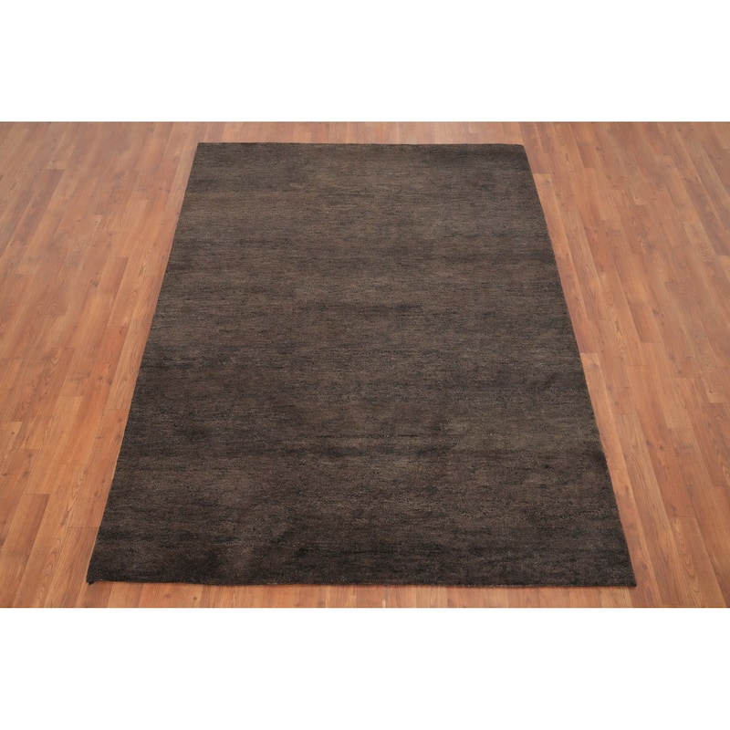 Hand Knotted Oriental 100% Wool Carpet Modern Solid Brown Gabbeh Area Rug - 6' 6'' X 5' 0''