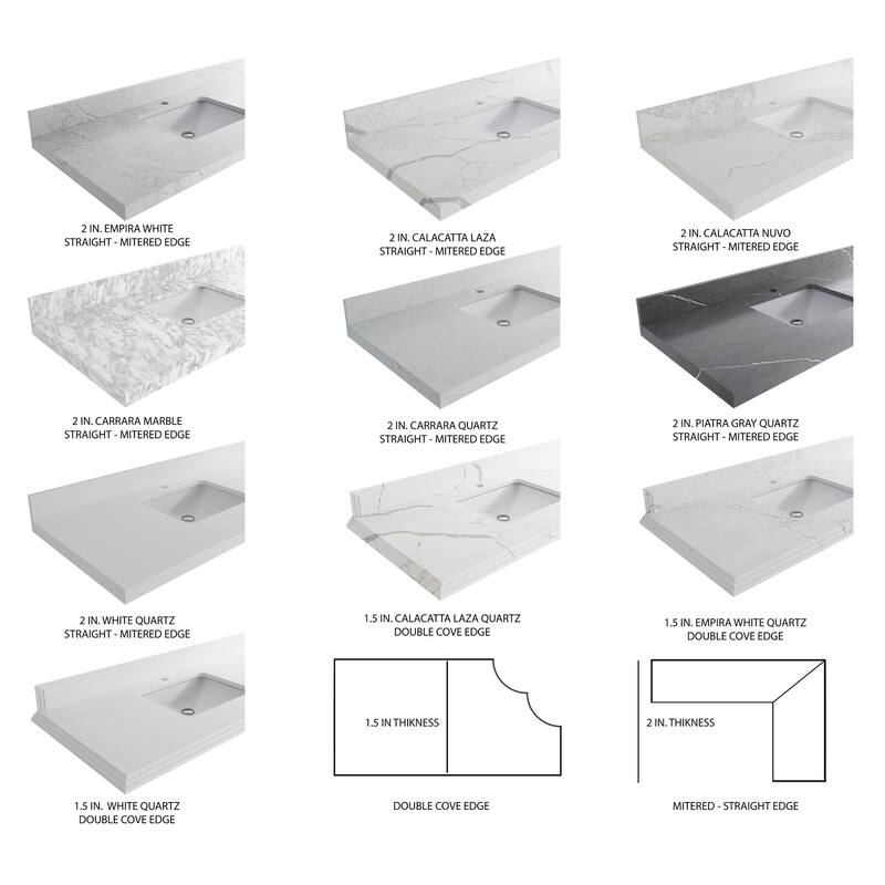 Willow Collections 36 x 22 Boston Left Offset Sink Bathroom Vanity with Quartz or Marble Countertop