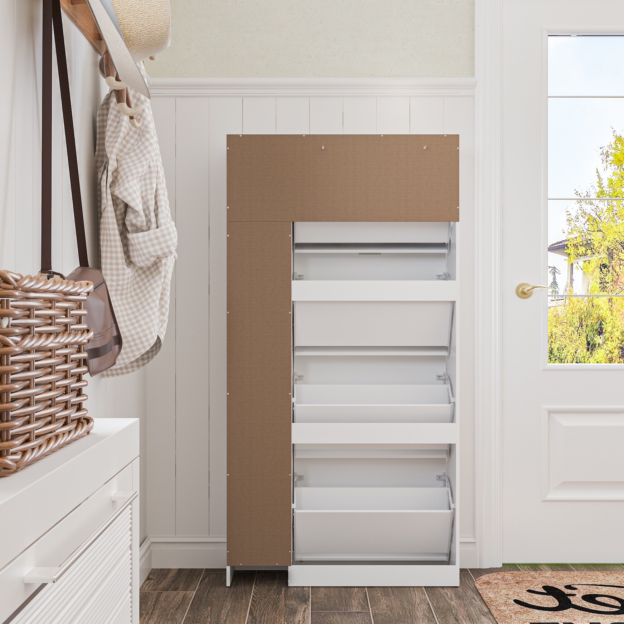 Mirrored Shoe Storage Cabinet Sleek White Design Contemporary Homes