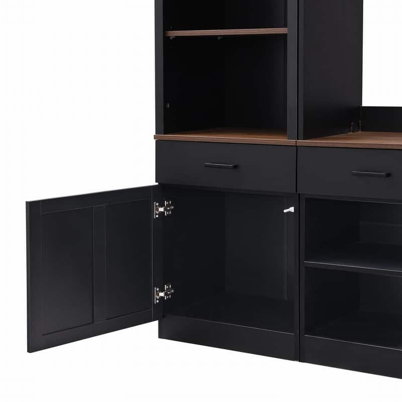 108.2"W Farmhouse 4-Piece Entertainment Wall Unit Set with Bookshelf for TVs Up to 70"
