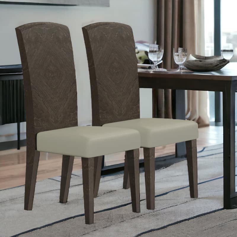 Set of 2 Modern Grey Faux Leather Dining Side Chairs with Espresso Wood Legs for Kitchen Room - 43.5”H x 19”W x 21.5”D