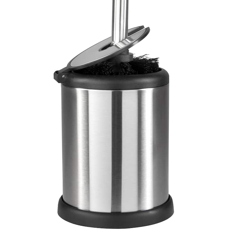Bath Bliss 2 Pack Self Closing Lid Toilet Brush and Holder in Stainless Steel - 4.5" Rd x 14.75"