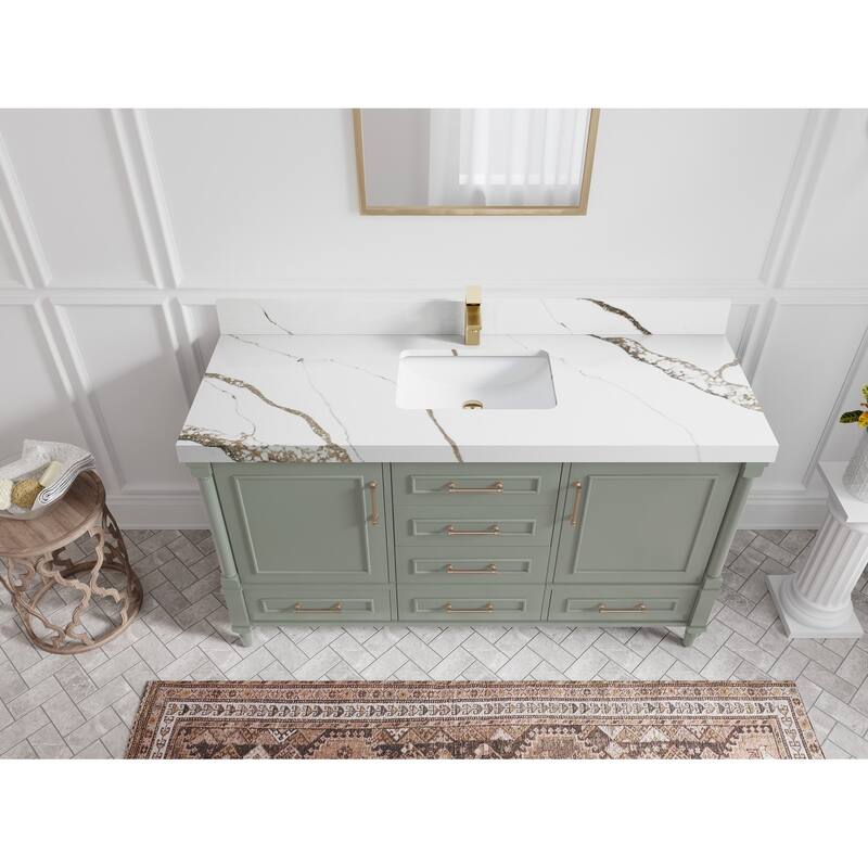 Willow Collections 60 in. W x 22 in. D Aberdeen Single Bowl Sink Bathroom Vanity with Countertop - 2" Calacatta Gold - Evergreen