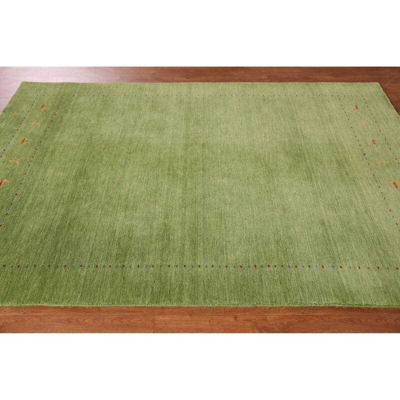 Hand Knotted Oriental 100% Wool Carpet Tribal Animal Pictorial Green Gabbeh Area Rug - 7' 7'' X 5' 3''