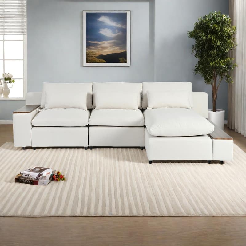 109.8" Polyester L-Shape Modular Sectional Sofa with 2 Storage Spaces and 3 Pillows