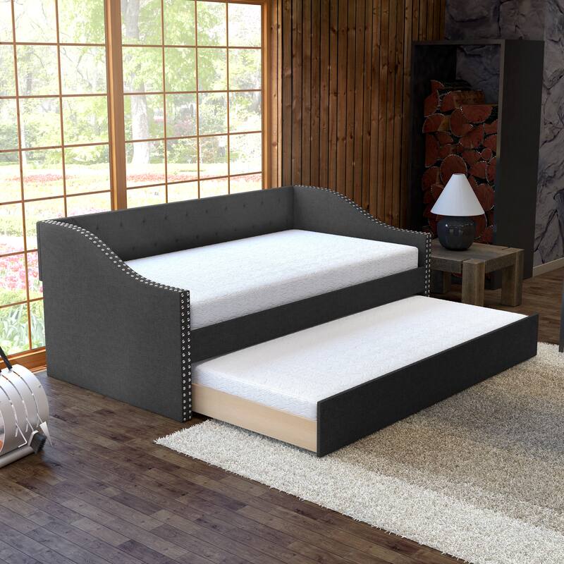 Boyd Sleep Manchester Linen Upholstered Twin Daybed with Trundle