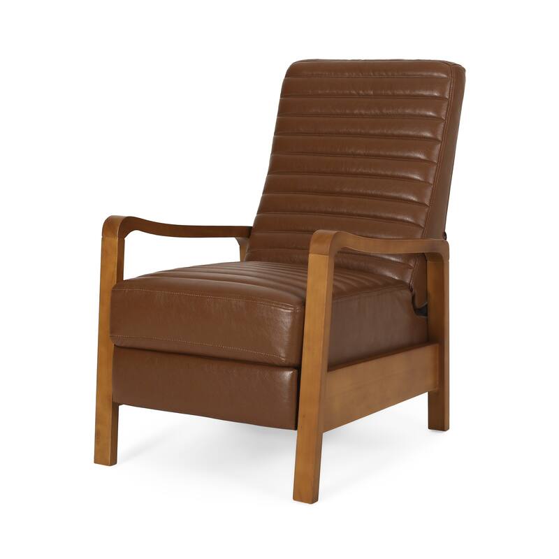 Small Wood Frame Recliner Club Chair with Retractable Footrest Living Room Lounge Armchair Upholstered Reading Chair for Bedroom