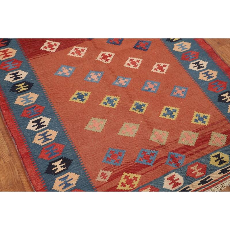 Vegetable Dye Kilim Qashqai Persian Foyer Rug Hand-Woven Wool Carpet - 3'4"x 5'11"