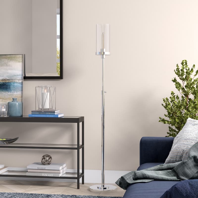 Metal Torchiere Floor Lamp with Drum and Cylinder Shade and Foot Switch - 11” x 11” x 66” (D x W x H)