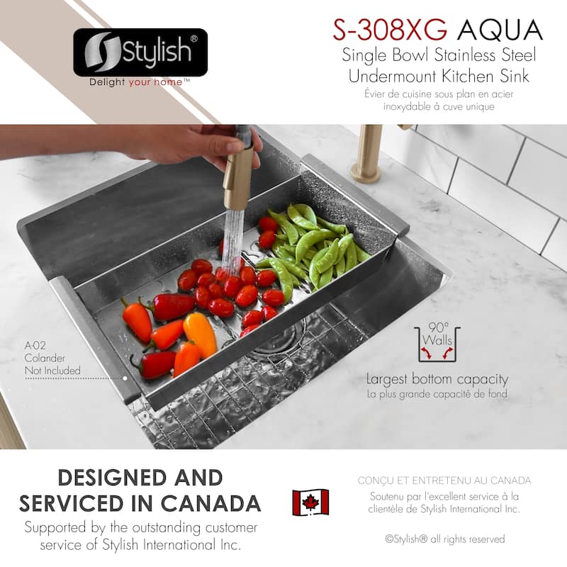 Undermount 19" Single-Bowl Stainless Steel Kitchen Sink S-308XG - 19" x 18" x 10"