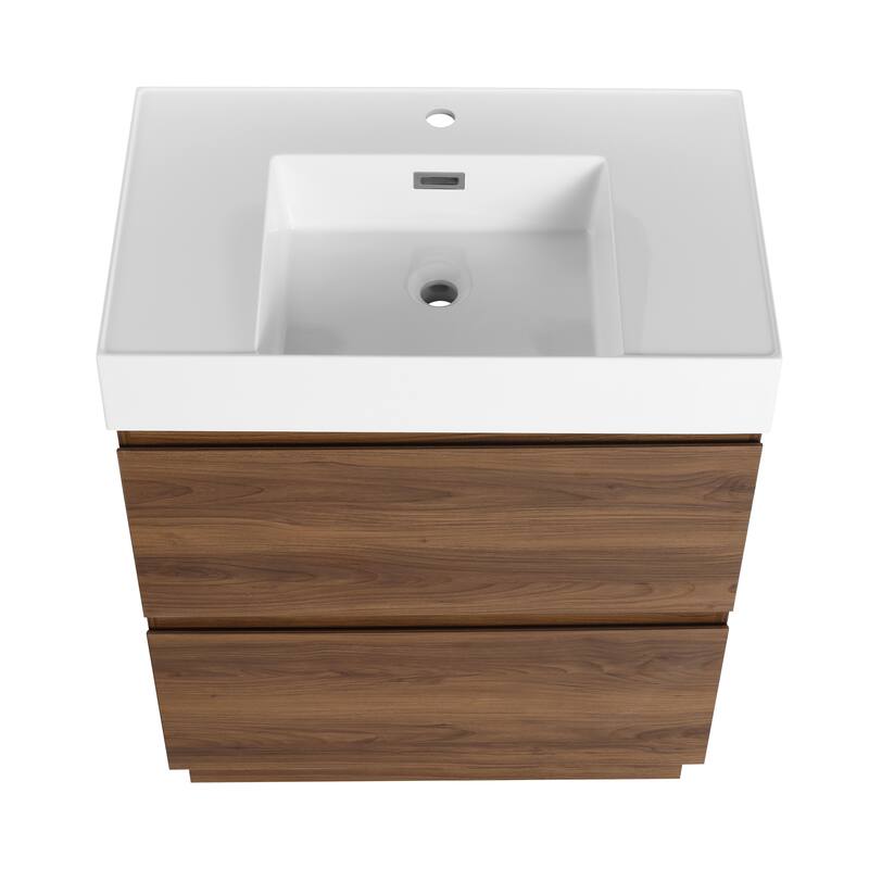 29-Inch Freestanding Bathroom Vanity with Resin Sink, 2 Drawers, Waterproof Engineered Wood Base - 29.53in L Engineered Wood