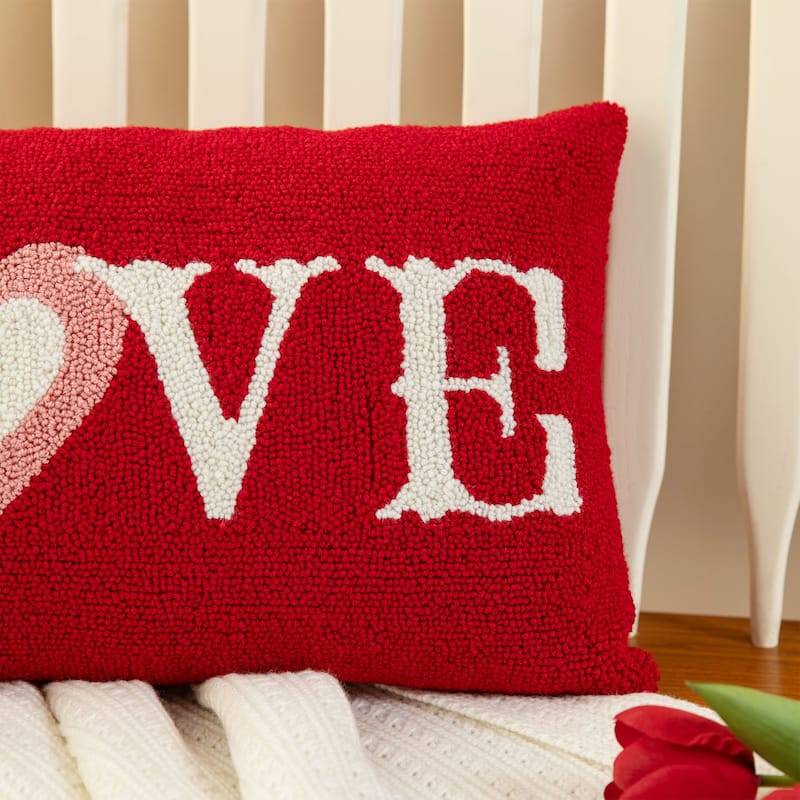 Glitzhome 18"L Valentine's Hooked LOVE Pillow