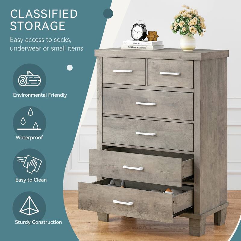 6/7 Drawer Dresser for Bedroom, Modern Wood Chest with Metal Handles, Storage Organizer for Closet