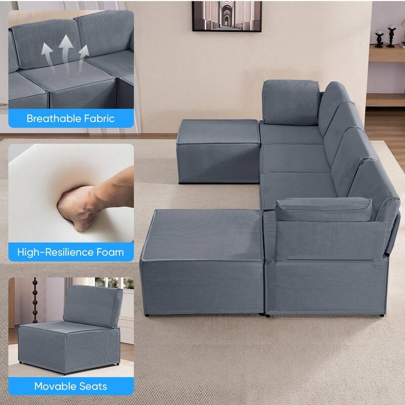 Mixoy Oversized Modular Sectional Sofa, U/L-Shaped Couch with Deep Seat, Ottoman, Convertible Modern Linen Sleeper Sofa Bed