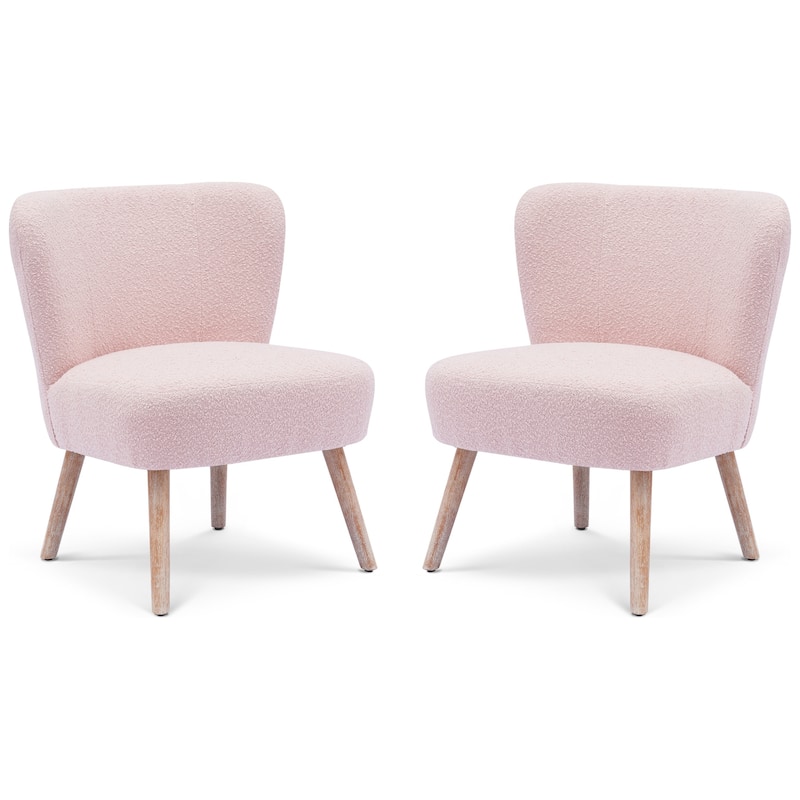 Boucle Polyester Upholstered Armless Accent Chair - Stain Resistant (Set of 2)