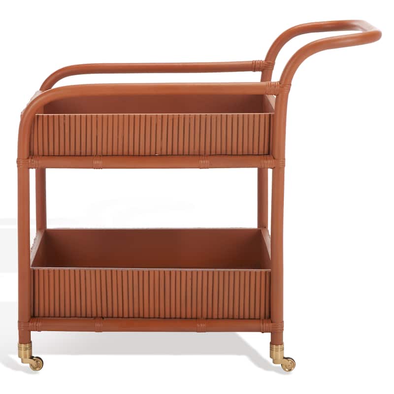 SAFAVIEH Couture Gelsomina Amber Rattan Pole Bar Cart - 35" W x 18" D x 32" H - 35"Wx18"Dx32"H