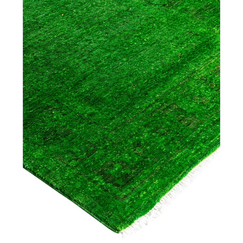 Overdyed One-of-a-Kind Hand-Knotted Area Rug - Green - 2' 4" x 14' 0"