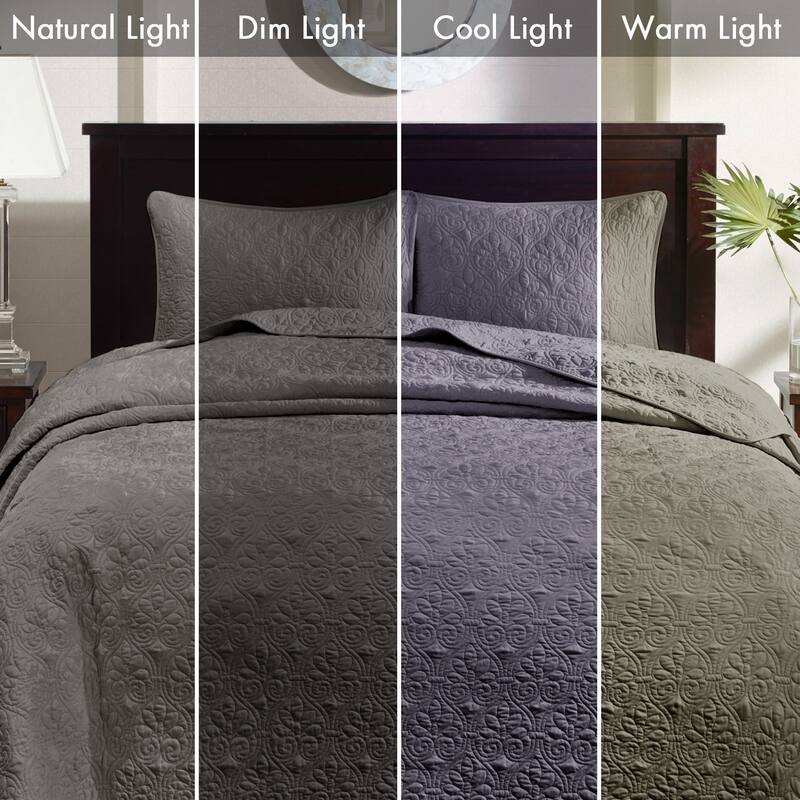 Madison Park Mansfield Reversible Oversized 3-piece Solid Texture Bedspread Quilt Set with Matching Shams