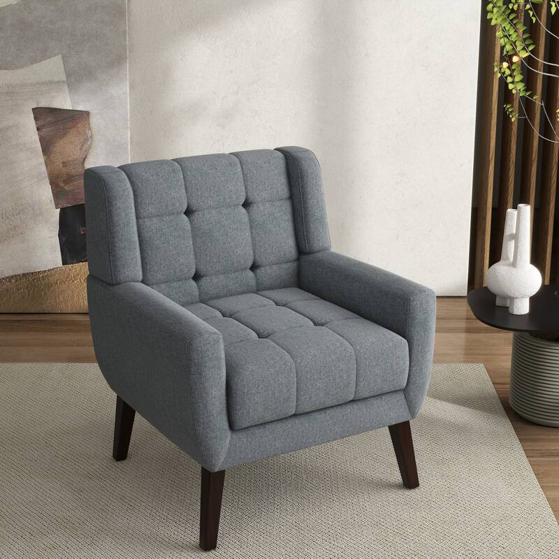 Modern Tufted Wingback Accent Chair Linen/Faux Leather/Velvet Armchair
