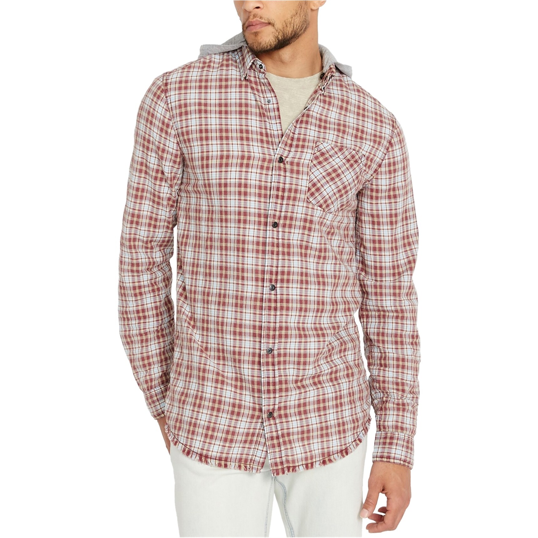 hooded button up shirt