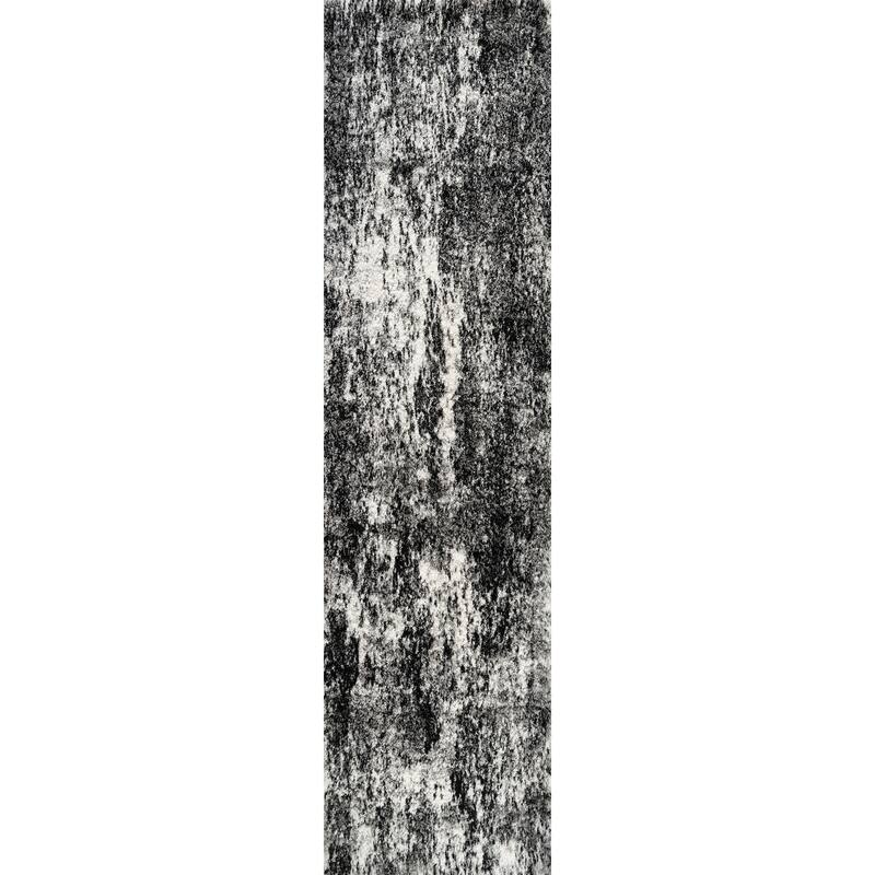 Noori Rug Lux Juno Abstract Modern 2-inch Thick Shag Rug - 2'2" x 6'0" - Grey/Black