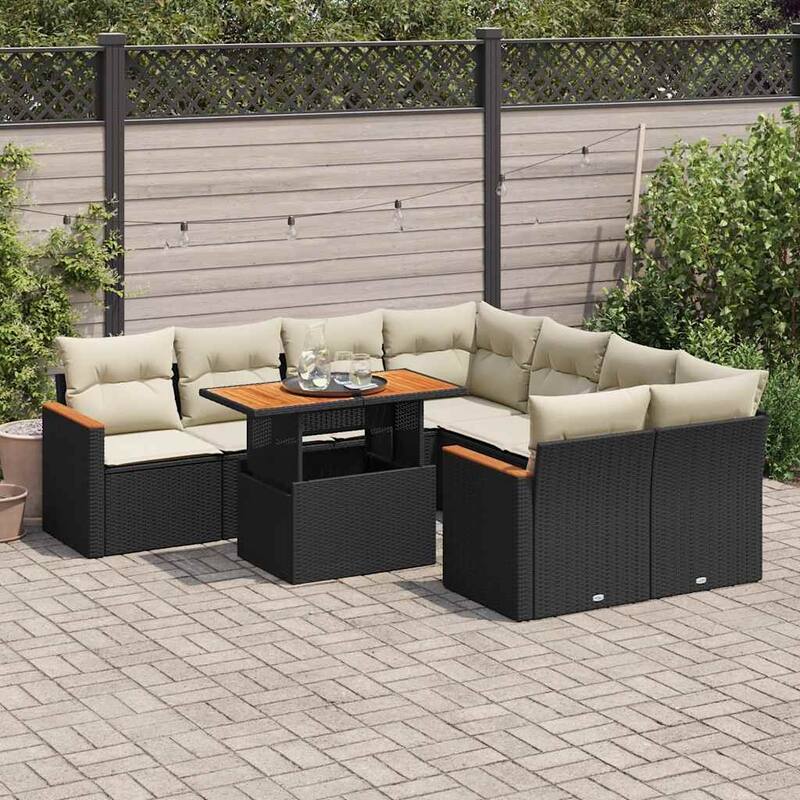 vidaXL Garden Sofa Set - 21.7 x 39.4 x 28.7 - Black and cream with storage