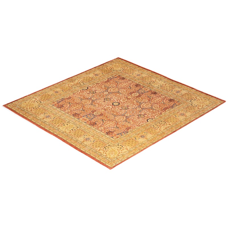 Overton Handknotted Wool Traditional Oriental Orange Square Area Rug - 6' x 9'