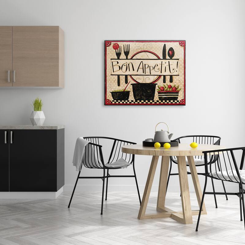 Stupell Bon Appetit Phrase Vintage Kitchen Cooking Charm Canvas Wall Art