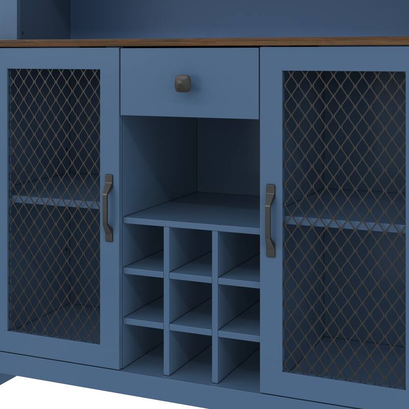 71" Pantry Cabinet, Coffee Bar Storage Cabinet with Charging Station & LED Lights, Tall Kitchen Hutch Cabinet with Wine Rack