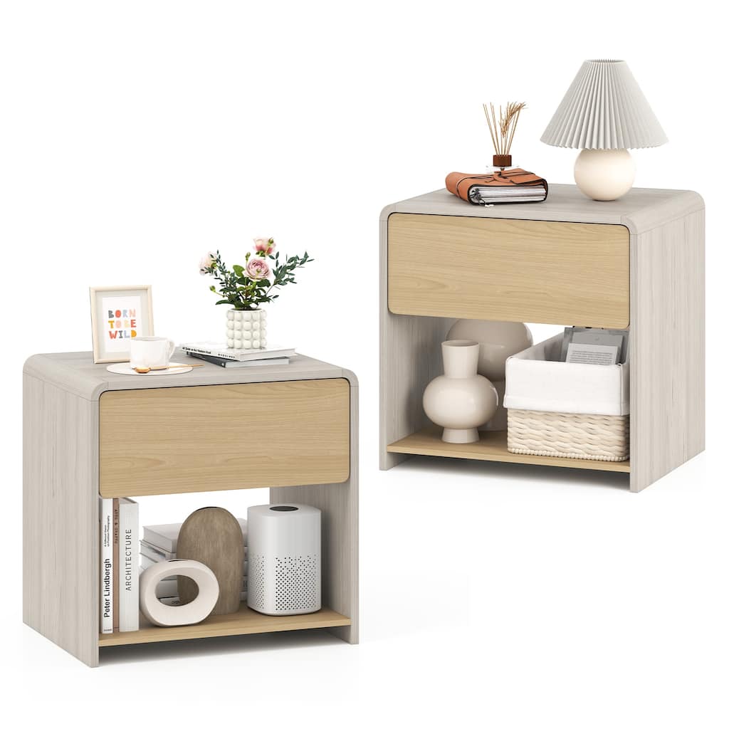 Gymax 2 PCS Modern Style Nightstand 2-Tier Sofa Side Bedside Table w/