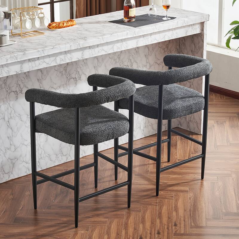 Modern Upholstered Bar Stools Set of 2, Fabric Counter Height Chairs with Metal Frame & Armrests, Kitchen Island Bar Chairs