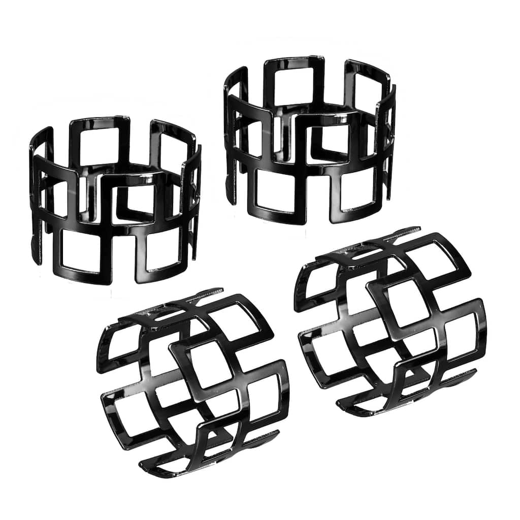 Metal Napkin Rings, 4pcs Hollow Cut Napkin Ring Holder Set, Black - 43mm