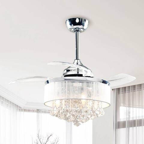 36" Modern Crystal Chandelier 3-Blade Ceiling Fan with Remote