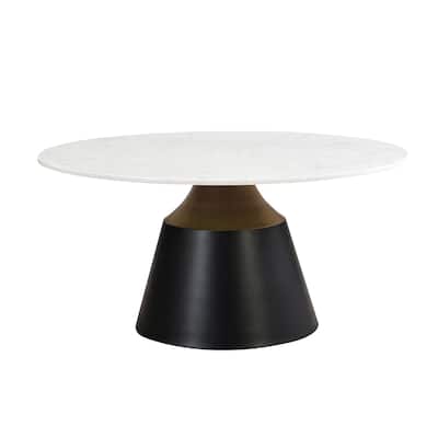 Round Coffee Table with Marble Top in White and Black