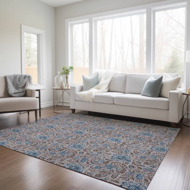 Machine Washable Indoor/ Outdoor Chantille Casual Floral Rug