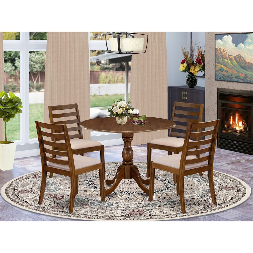 East West Furniture Kitchen Table set- A Round Table and stackable Dining Chair, Antique Walnut (Pieces & Seat Options)