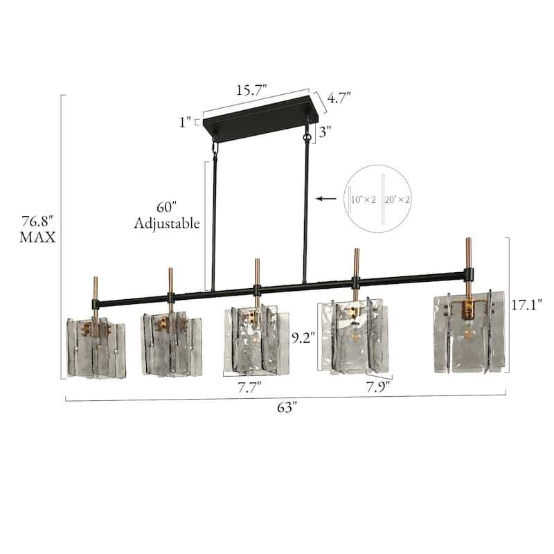 Kasy Modern 63 IN 5-Light Chandelier Oversized Black Kitchen Island Light - 63" W × 7.9" D × 17.1" H
