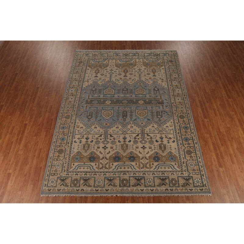 Geometric Khotan Indian Area Rug Hand-Knotted Wool Carpet - 8'10" x 11'10"