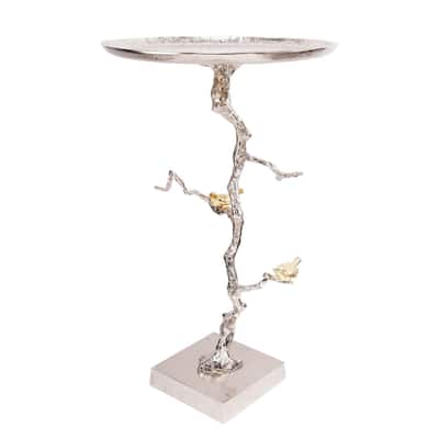 17 in. Silver Rectangle Metal End Table, Sturdy Build End Side Table for Living Rooms
