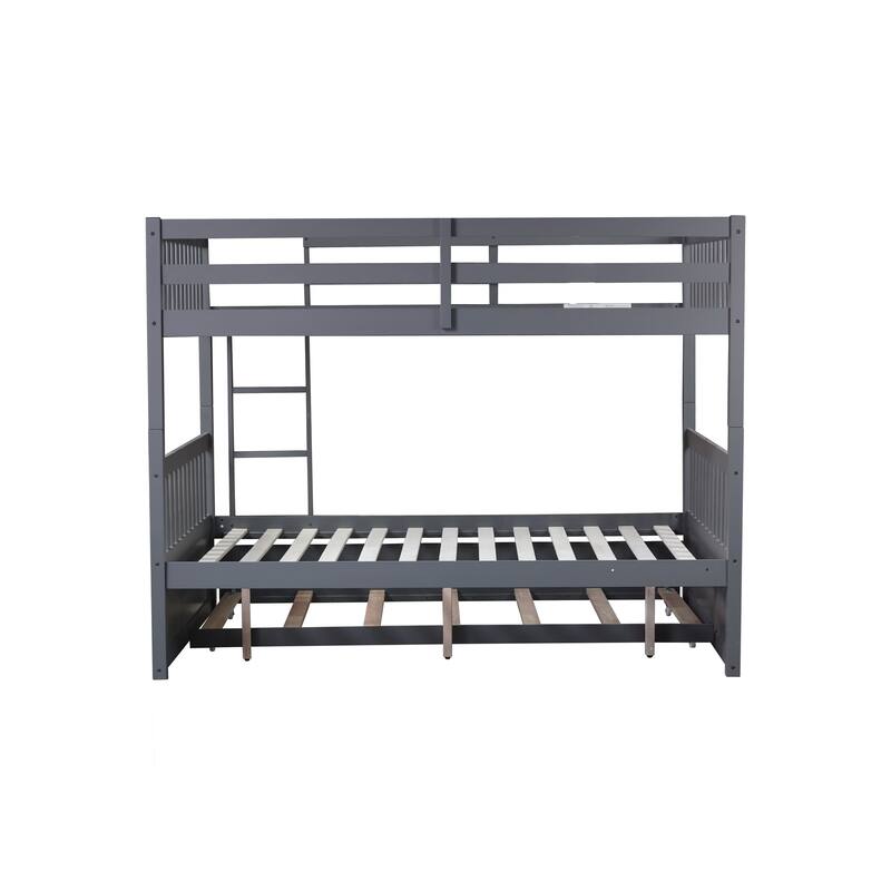 Full Over Full with Trundle, Convertible to 2 Full Platform Beds,Bunk Bed with Ladder and Safety Guardrails