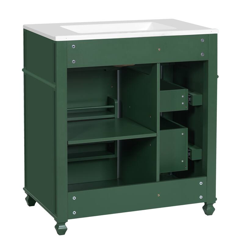 Roomfitters 30 Inch Bathroom Vanity with Ceramic Sink Basin, Soft Close Storage Cabinet & Door Organizer