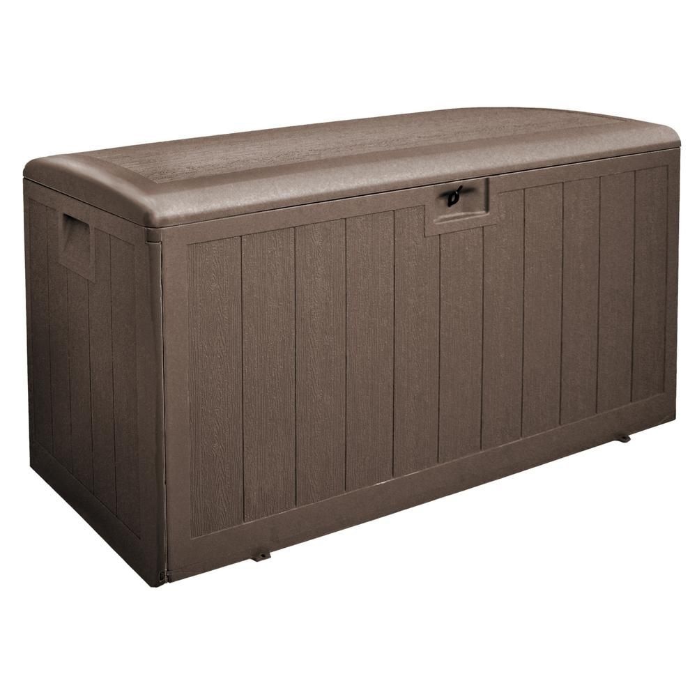 130 Gallon Patio All Weather Storage Container with Lockable Lid-Brown | Costway