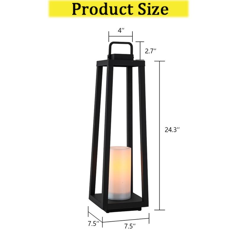 CraftHome Modern Matte Black Solar Lantern with Candle Shape Outdoor Light Decorative Portable Hanging LED Lights for Camping