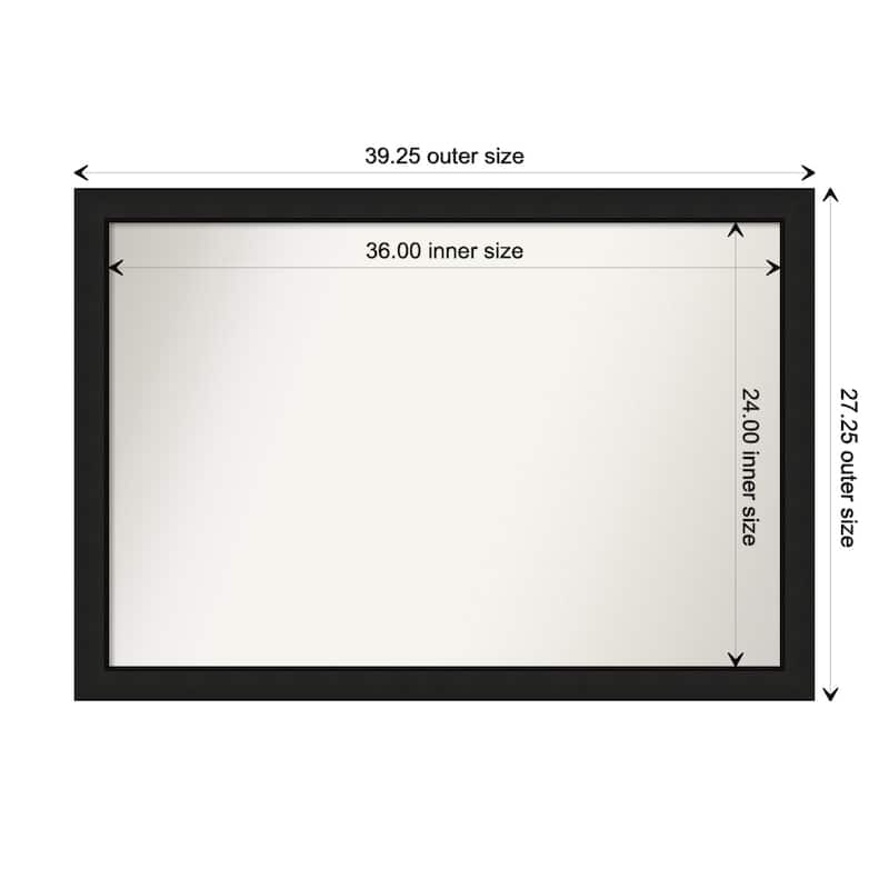 Midnight Black Narrow Non-Beveled Wood Framed Bathroom Vanity Wall Mirror - Midnight Black Narrow - Glass Size 36x24