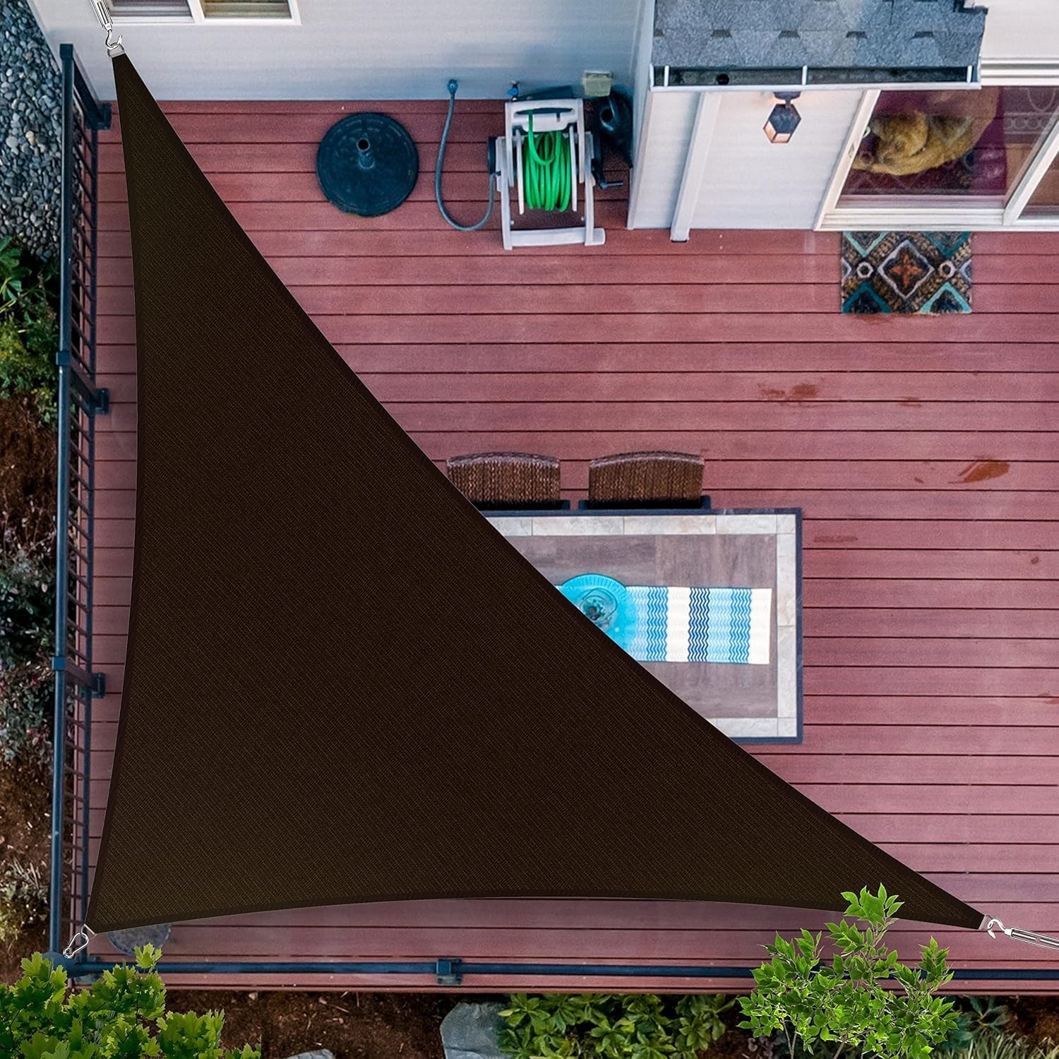 7' x 9' x 11.4' Brown Sun Shade Sail UPF50 Right Triangle Canopy Fabric, Water & Air Permeable, UV Resistant