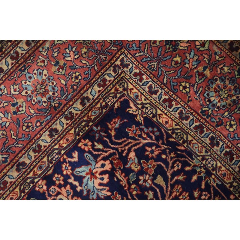 Hand Knotted Oriental 100% Wool Carpet Traditional All-Over Navy Blue & Blues Sarouk Area Rug - 10' 0'' X 8' 2''