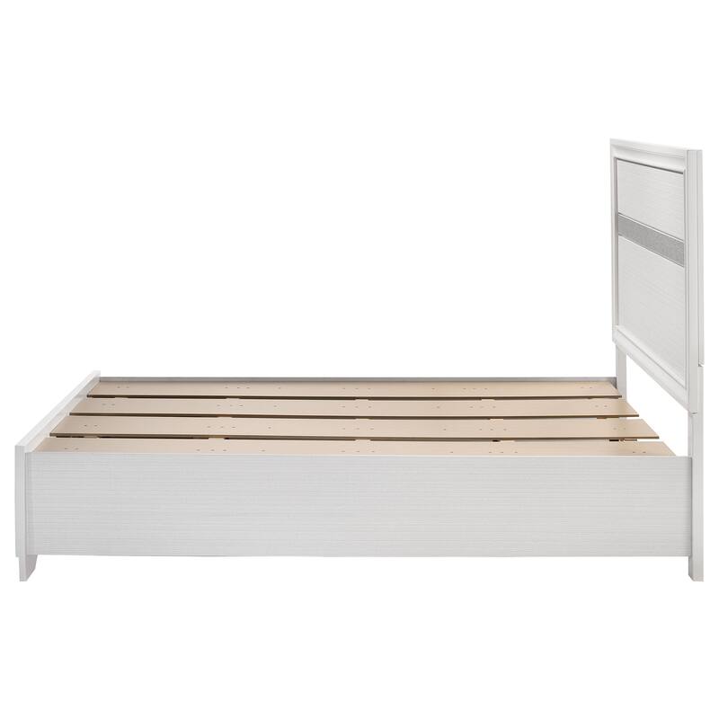 White Full Storage Panel Bed with Built-in Drawers and Sturdy Headboard