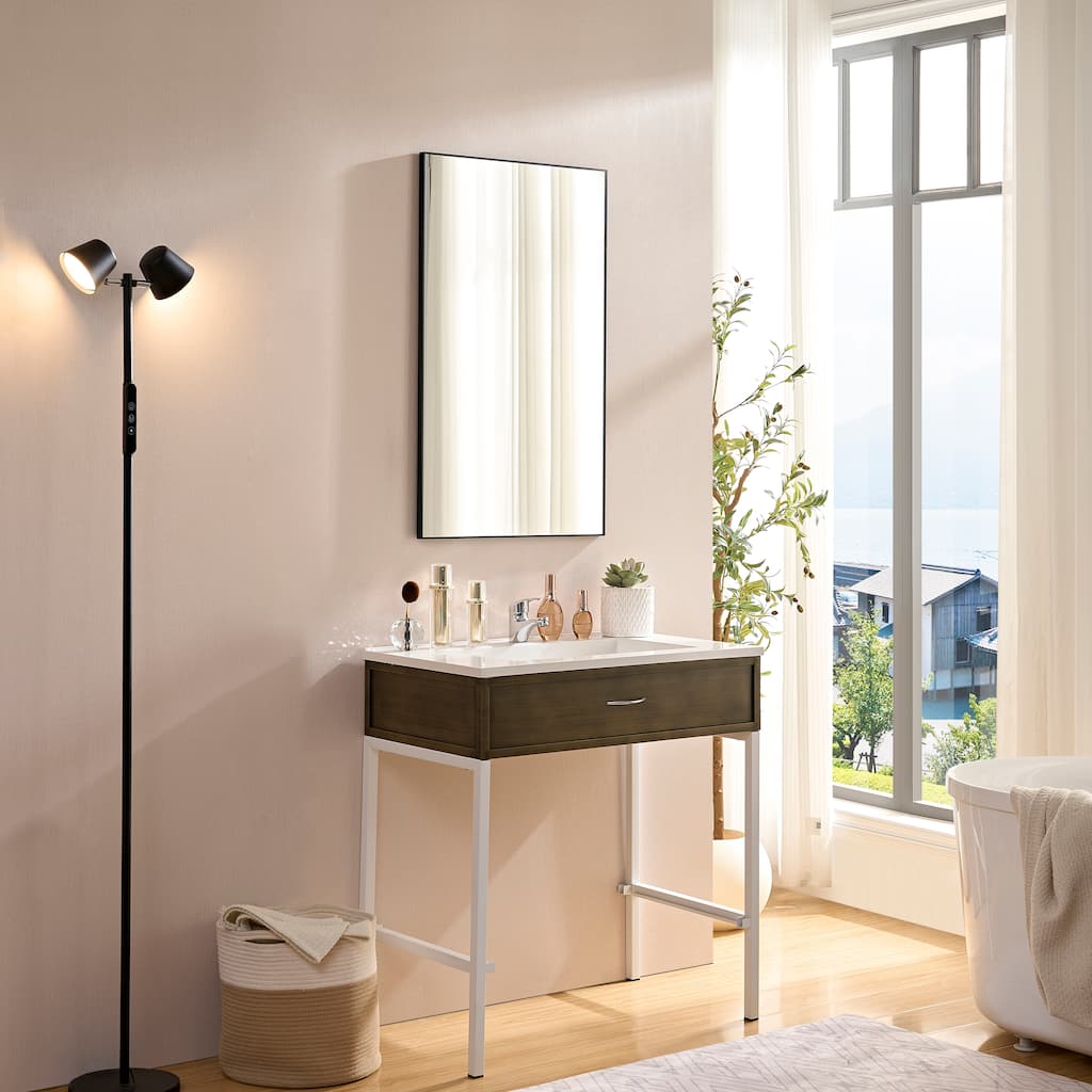 60 inch Glossy Bathroom Mirrors For Wall Rectangle Vanity Mirror Corner Hangs Farmhouse Mirror, Decorative Square Corner Mirror