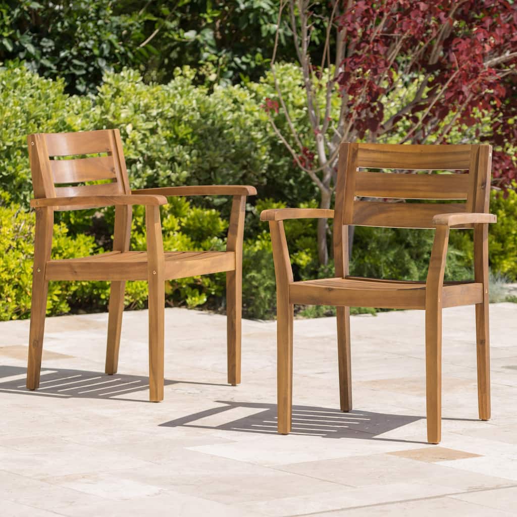 Roomfitters Stamford Set of 2 Acacia Wood Outdoor Dining Armchairs, Slatted Open-Back Design