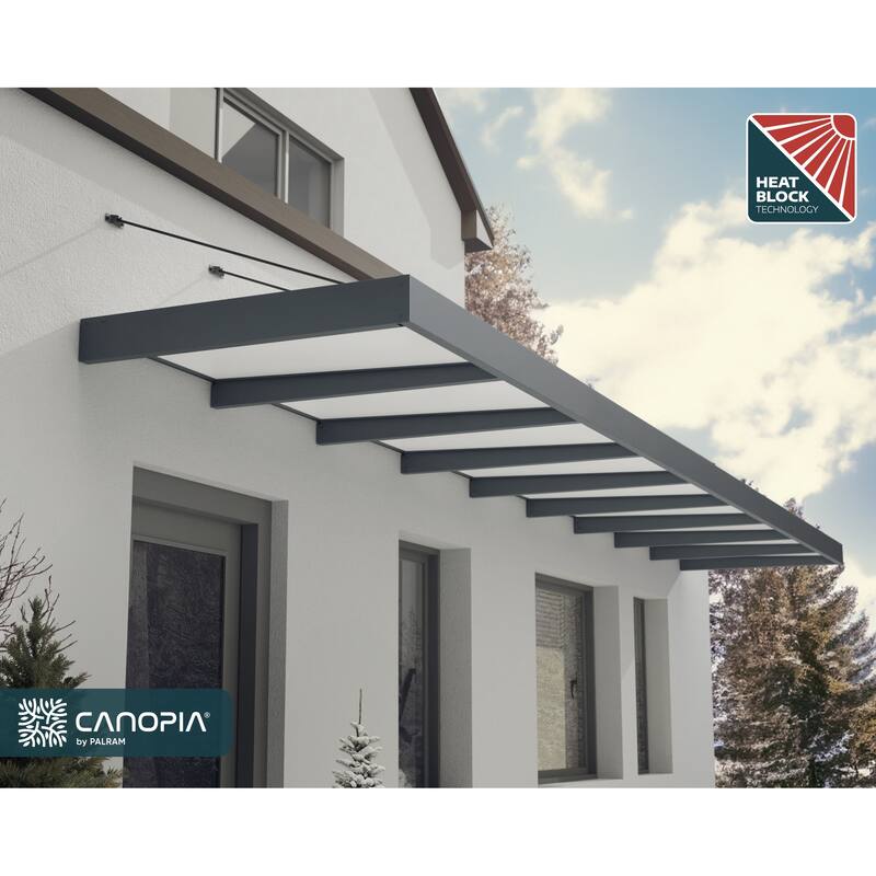 Sophia XL 5 ft. Door Awning Kit - Grey Structure & White Opal Panels